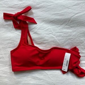 J Crew Red Bikini Top - XS (One-Shoulder, ties)
